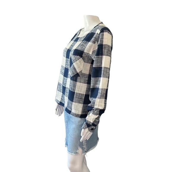 Cloth & Stone Plaid Linen Blend Long Sleeve Blouse Back button detail Women's  S - Picture 8 of 16
